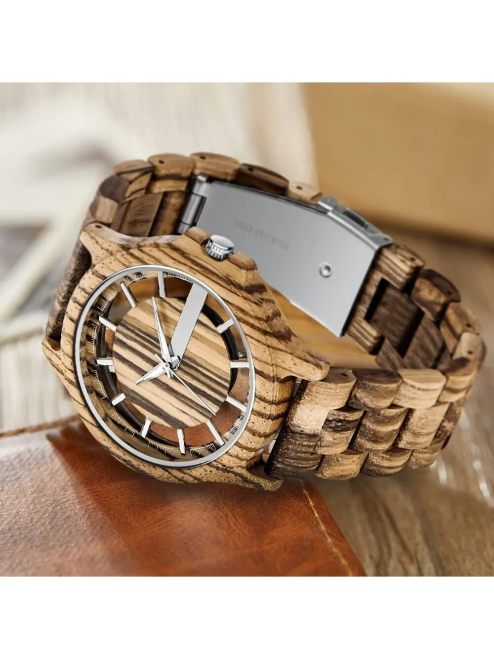 Men's Brown Classic Handmade Roman Digital Bamboo Analog Quartz Wooden Watch